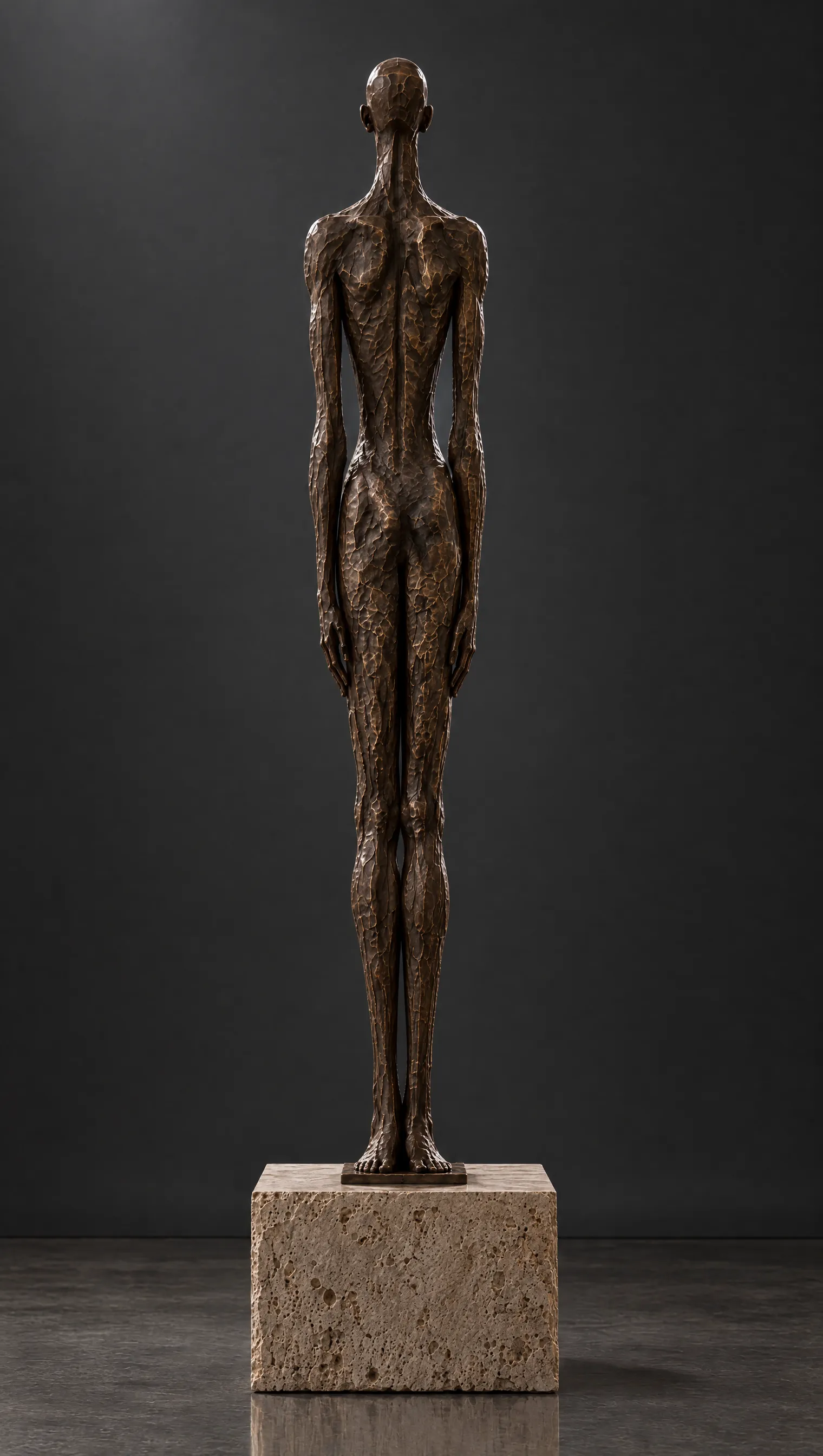 Back view of the figure: the long spine and shoulder blades, no seam