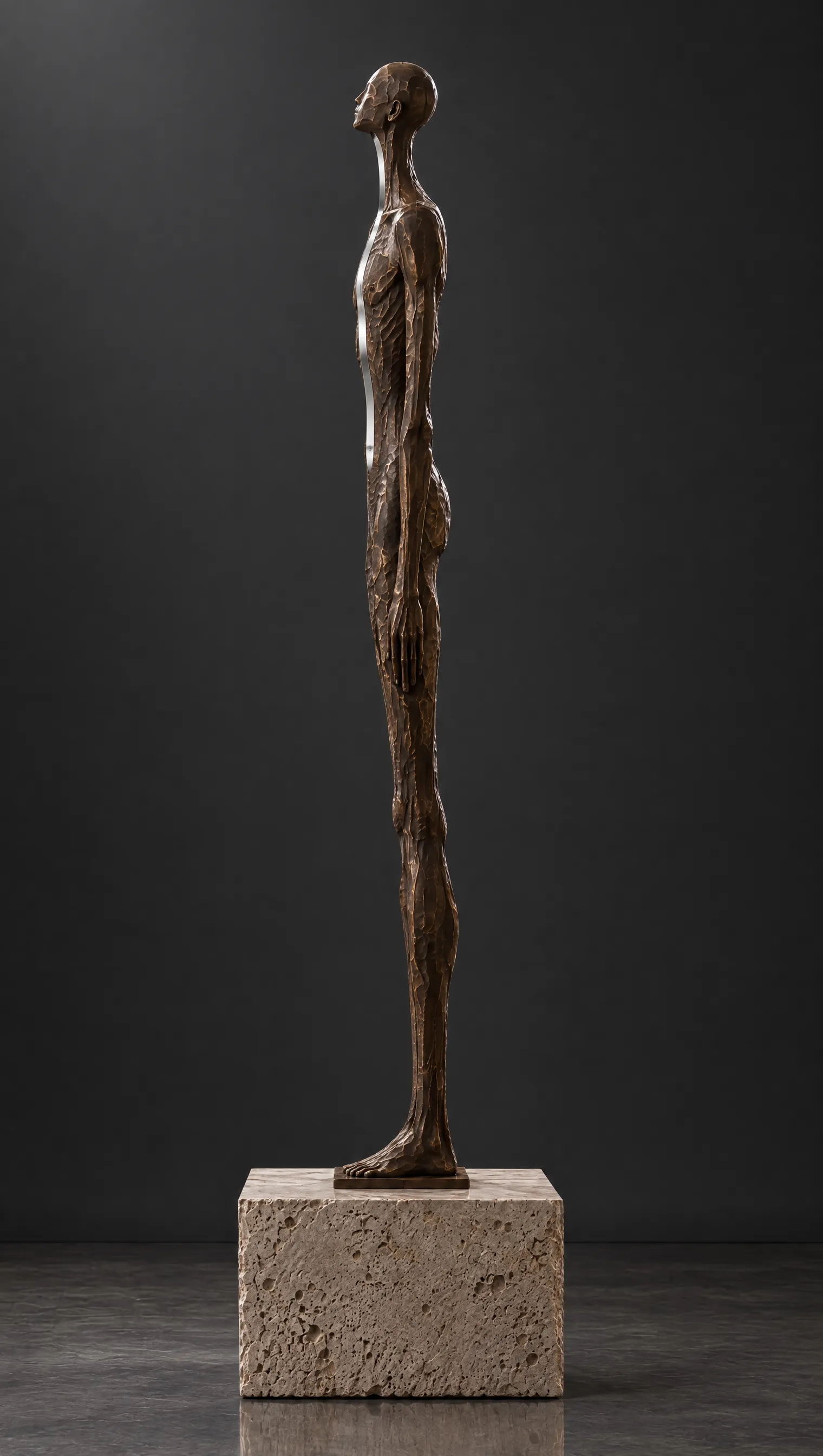 Side profile of the figure, chin slightly raised